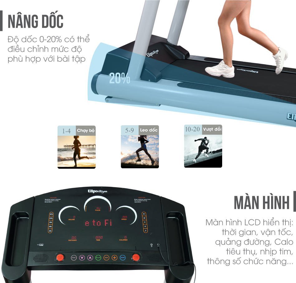 Máy chạy bộ điện phòng Gym ELIP Dragon 9000