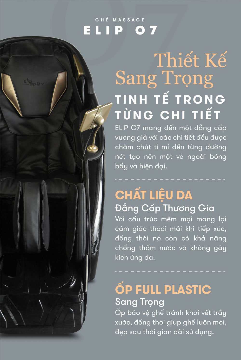 ghế massage elip o7 với thiết kế sang trọng