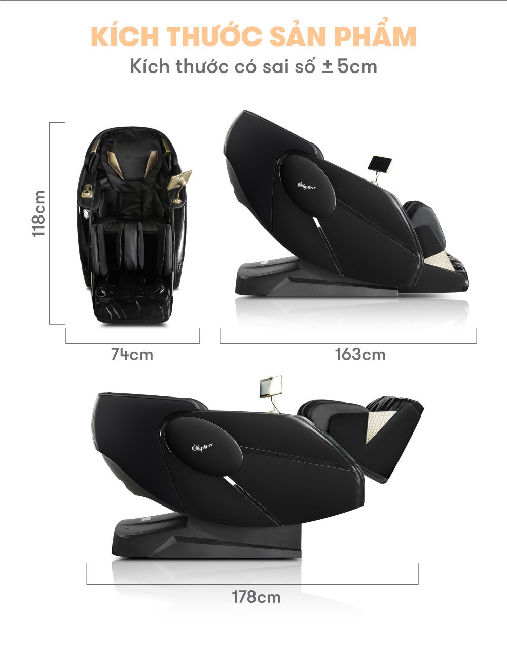ghế massage elip o7 kích thước sản phẩm lý tưởng