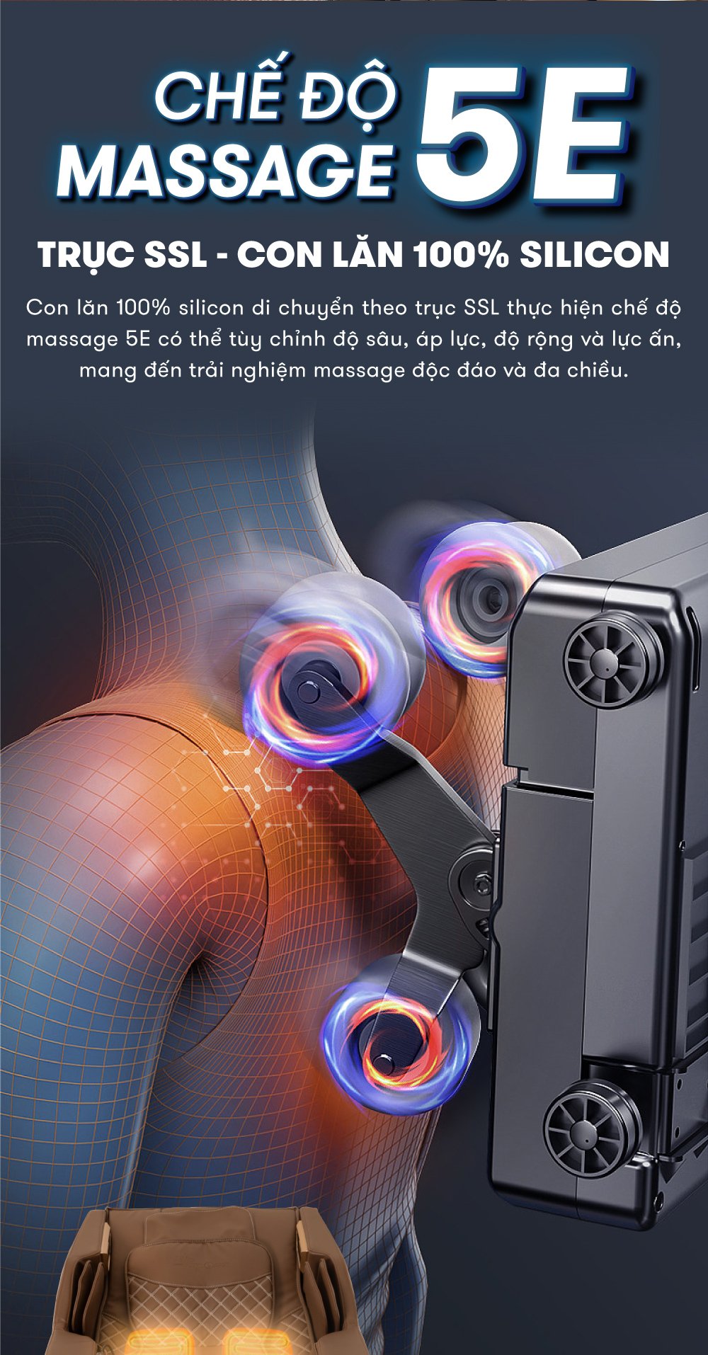 ghế massage elip o3 với chế độ massage 5E