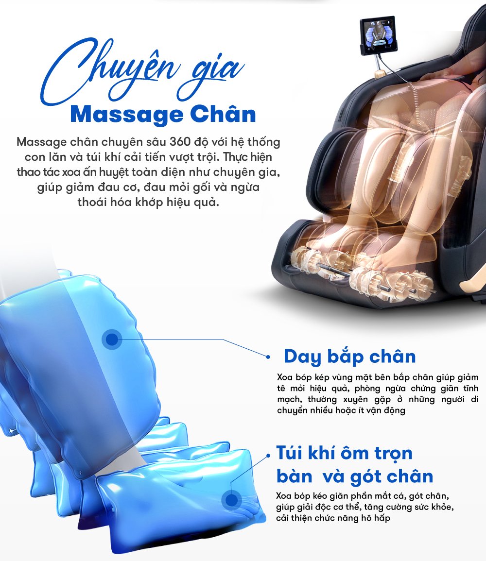 ghế massage toàn thân với chế độ massage chân chuyên sâu