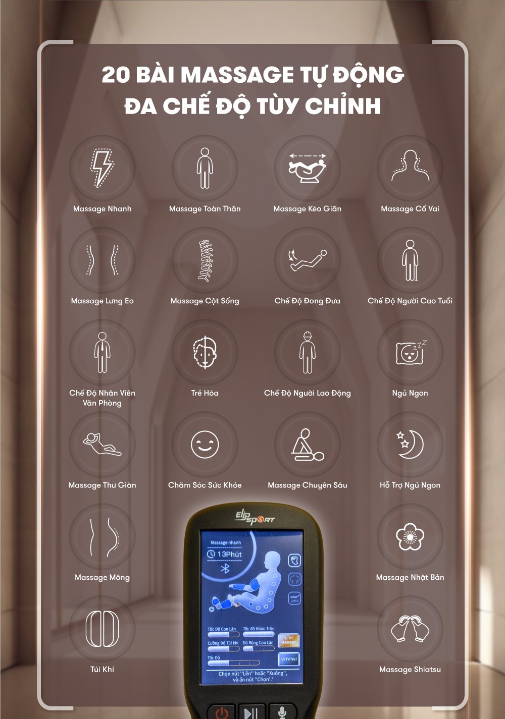 Ghế Massage ELIP G10 với 20 bài massage tự động