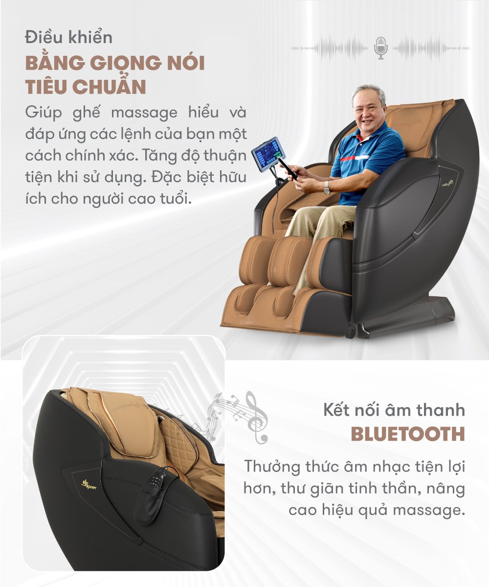 ghế massage elip ares new điều khiển bằng giọng nói tiêu chuẩn
