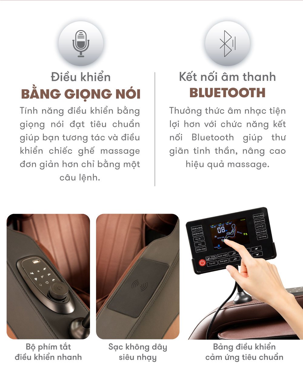 ghế massage elip d5 chế độ điều khiển giọng nói và âm thanh bluetooth