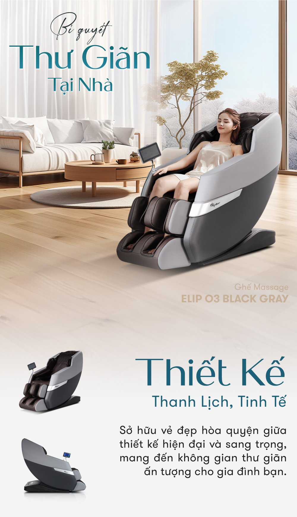 ghế massage elip o3 black gray bí quyết thư giãn tại nhà