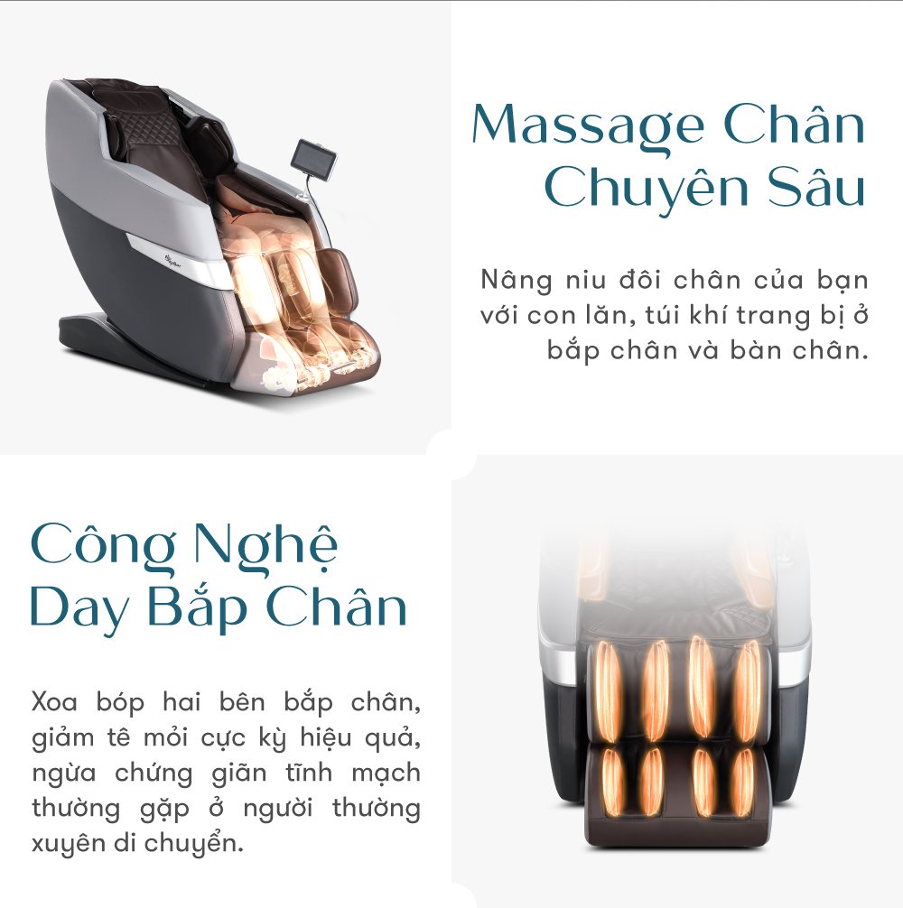 ghế massage elip o3 black gray với chế độ mát xa chân chuyên sâu