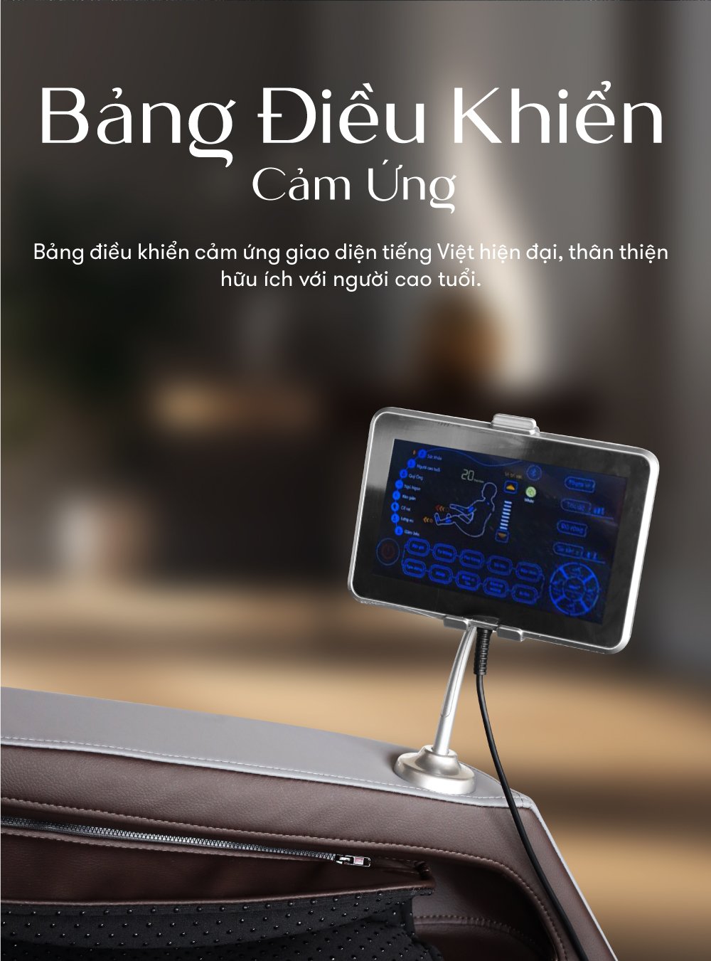 ghế massage elip o3 black gray bảng điều khiển cảm ứng