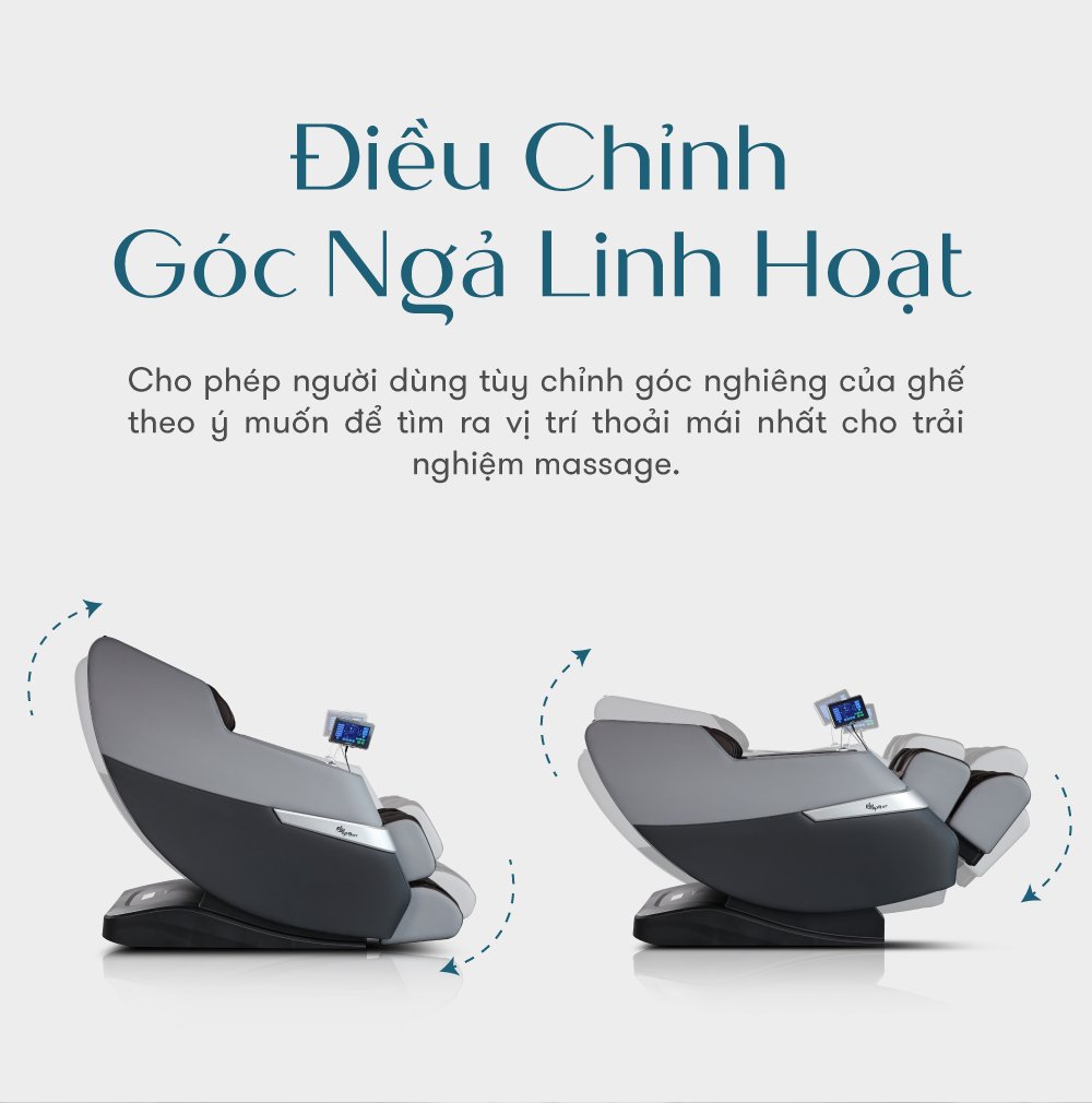 ghế massage elip o3 black gray có thể điều chỉnh góc ngả linh hoạt