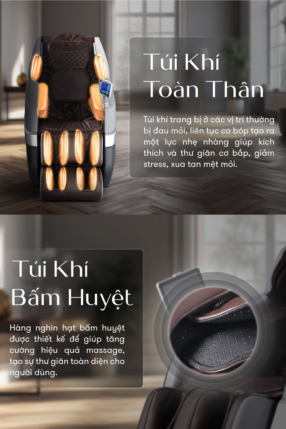 ghế massage elip o3 black gray với thiết kế túi khí bao bọc toàn thân
