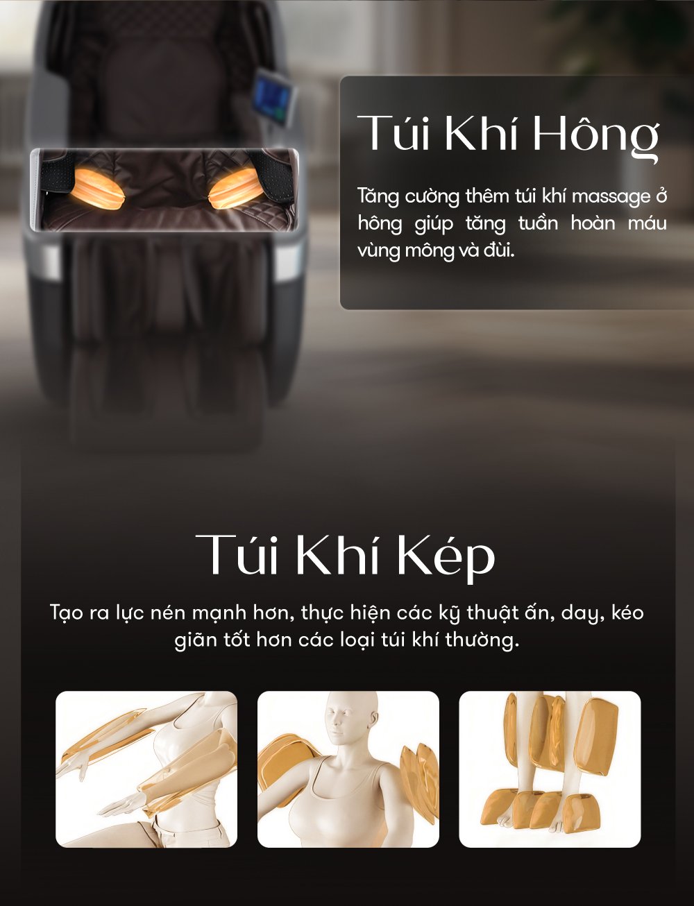 ghế massage elip o3 black gray túi khí hông giúp tăng tuần hoàn máu