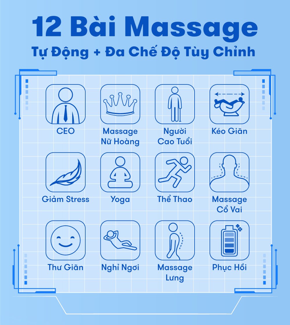 ghế massage elip o4 với 12 bài massage tự động