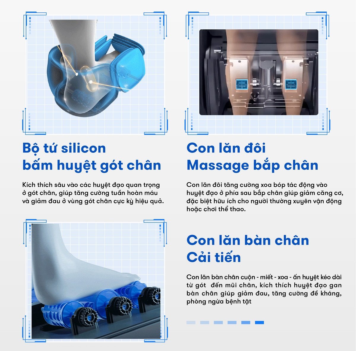 ghế mát xa toàn thân với bộ tứ silicon và con lăn đôi