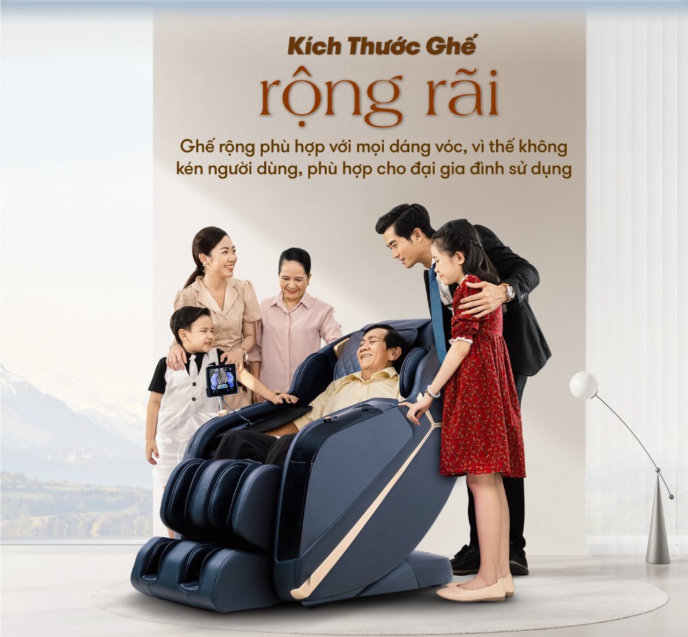 ghế massage elip o4 sở hữu kích thước ghế rộng rãi