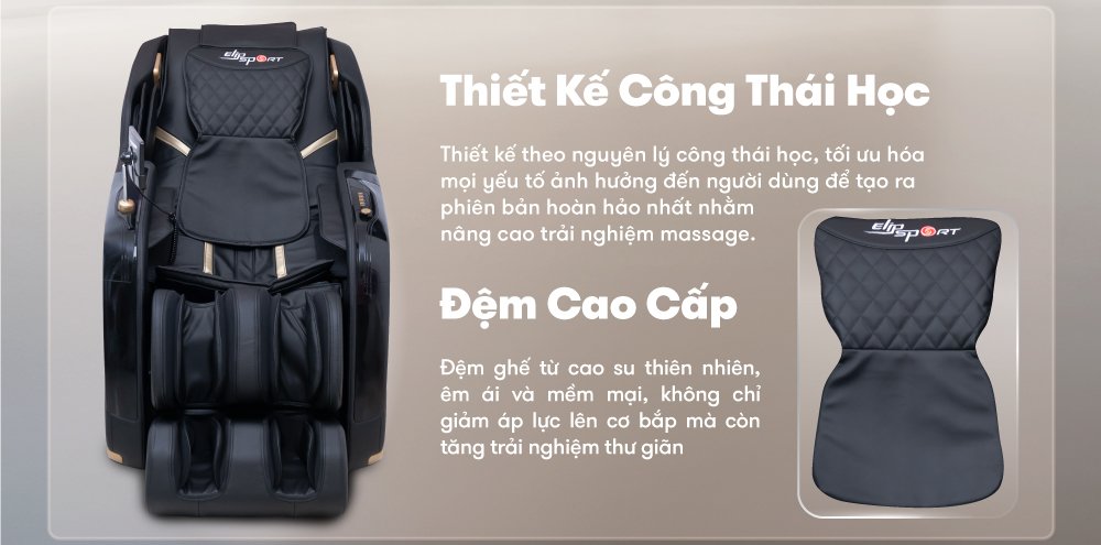 ghế massage elip o4 sử dụng đệm ghế cao cấp