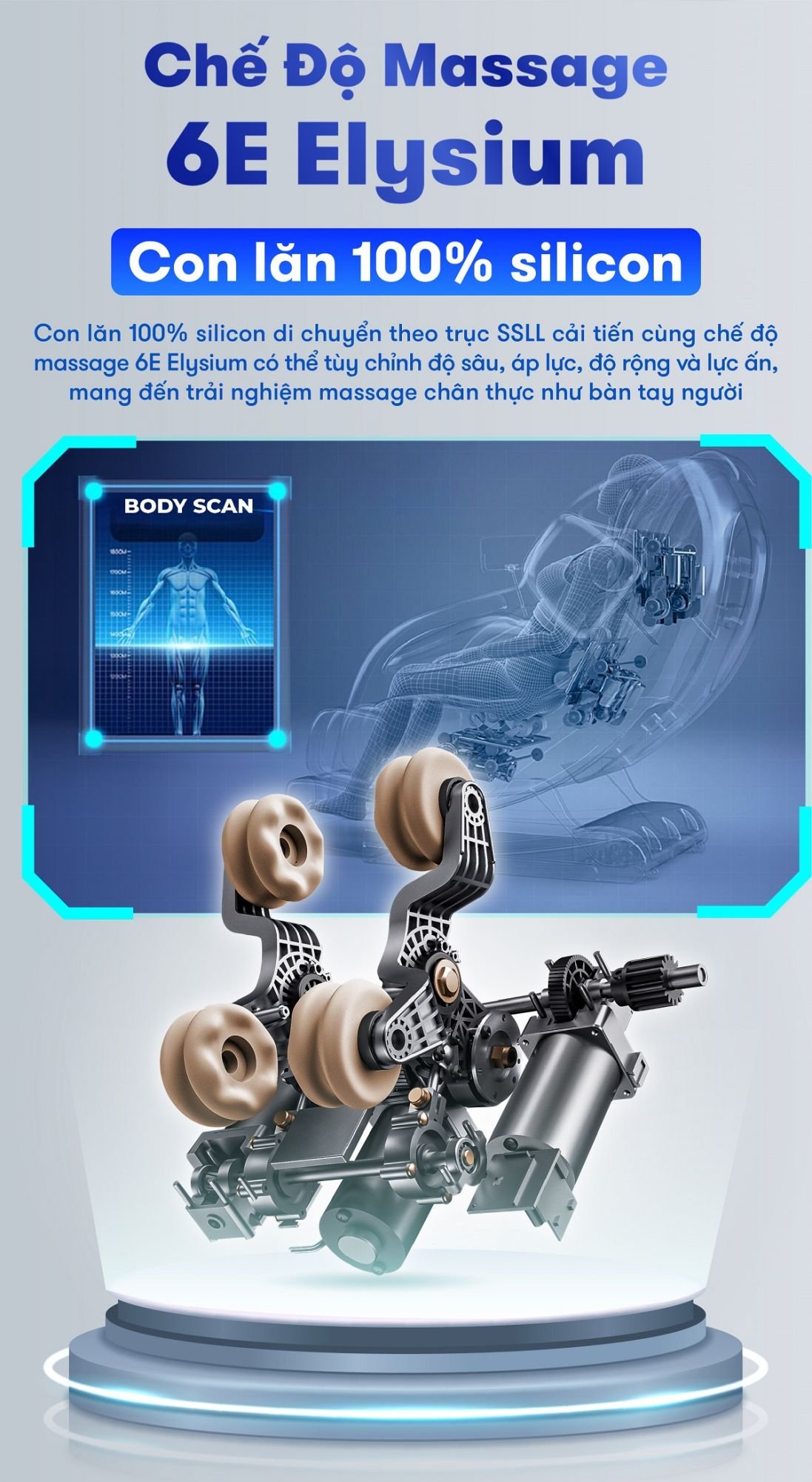 ghế massage cao cấp elip o4 với con lăn 100% silicon