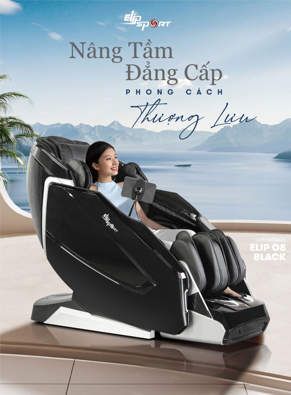 ghế massage elip o8 black nâng tầm đẳng cấp phong cách