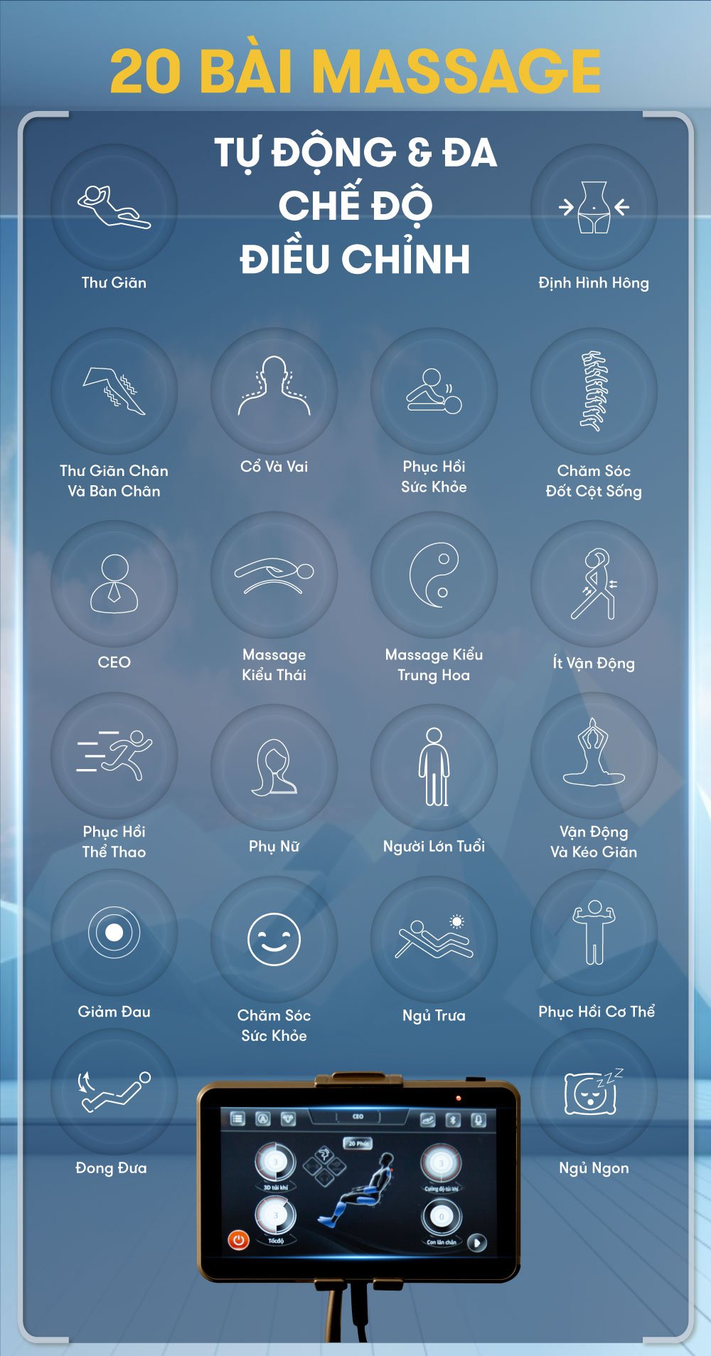 ghế massage elip o8 black với hơn 20 bài massage tự động