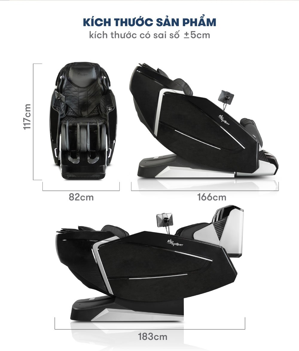 ghế massage elip o8 black mang kích thước sản phẩm lý tưởng