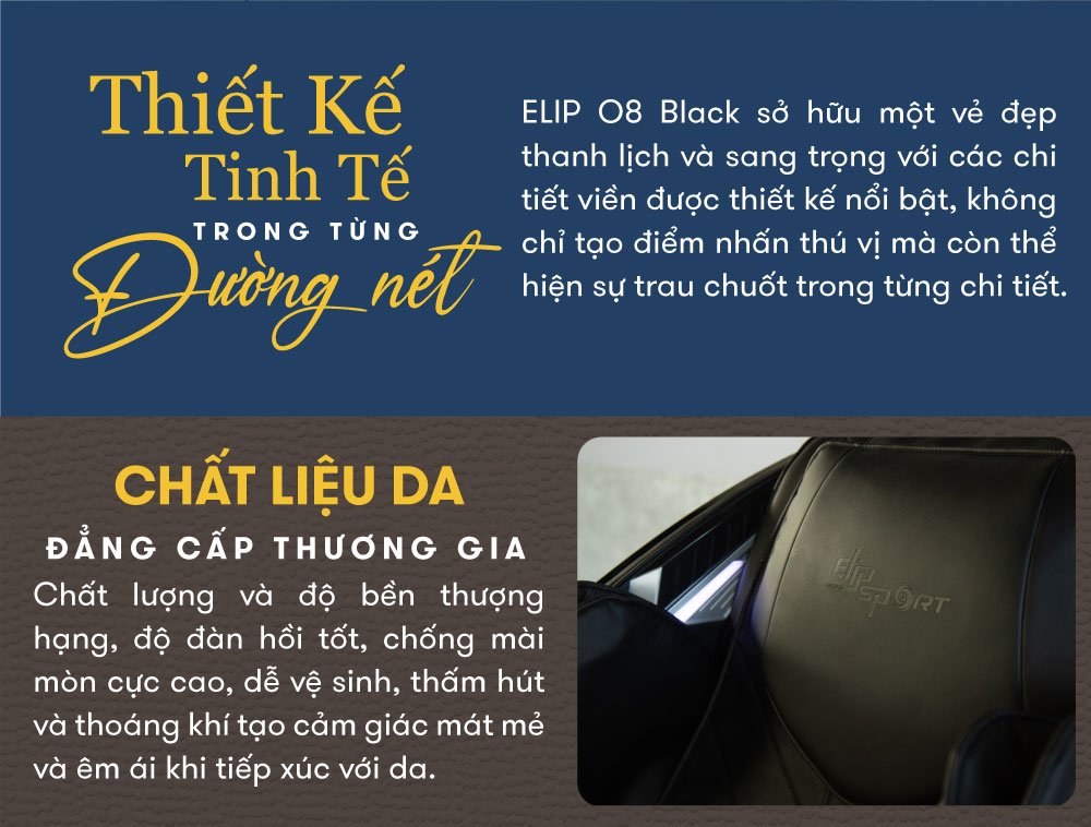 ghế massage elip o8 black mang thiết kế tinh tế