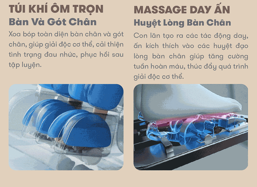 ghế massage elip ole với túi khí ôm trọn bàn và gót chân