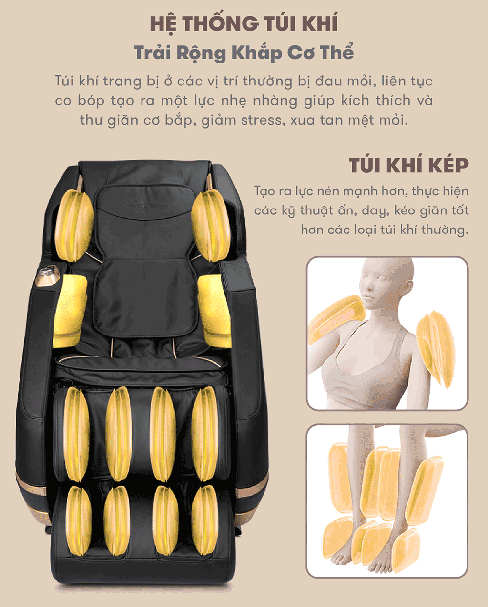 ghế massage elip ole với hệ thống túi khí kép