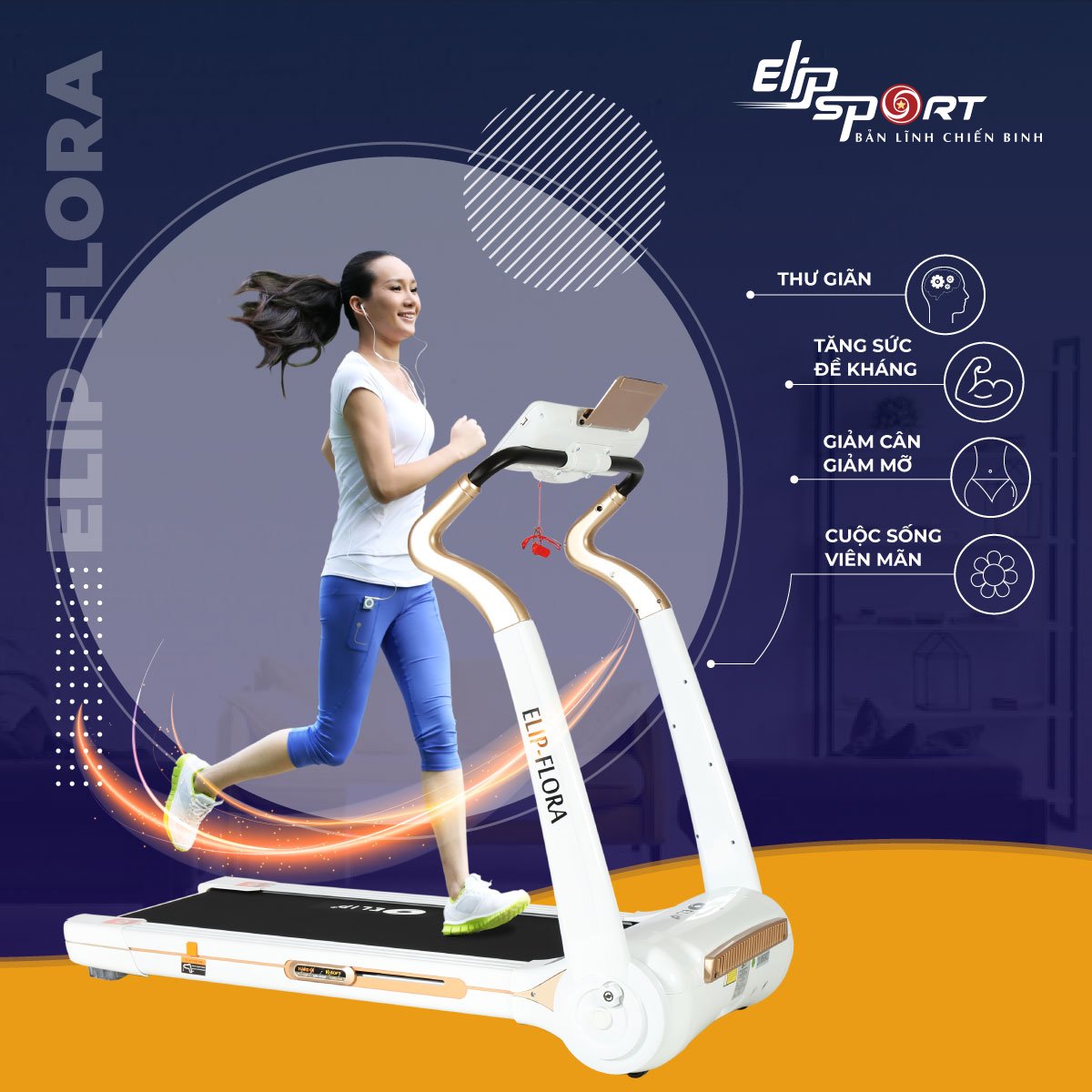 Máy chạy bộ điện đơn năng ELIP Flora