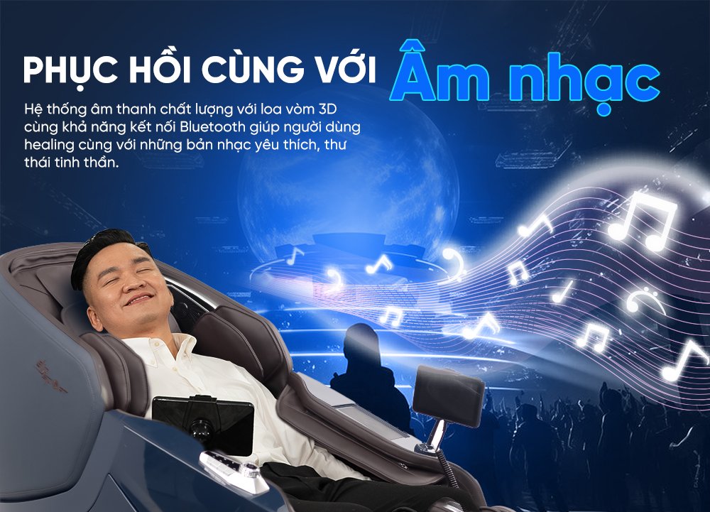 ghế massage elip o6 thư giãn cùng với âm nhạc