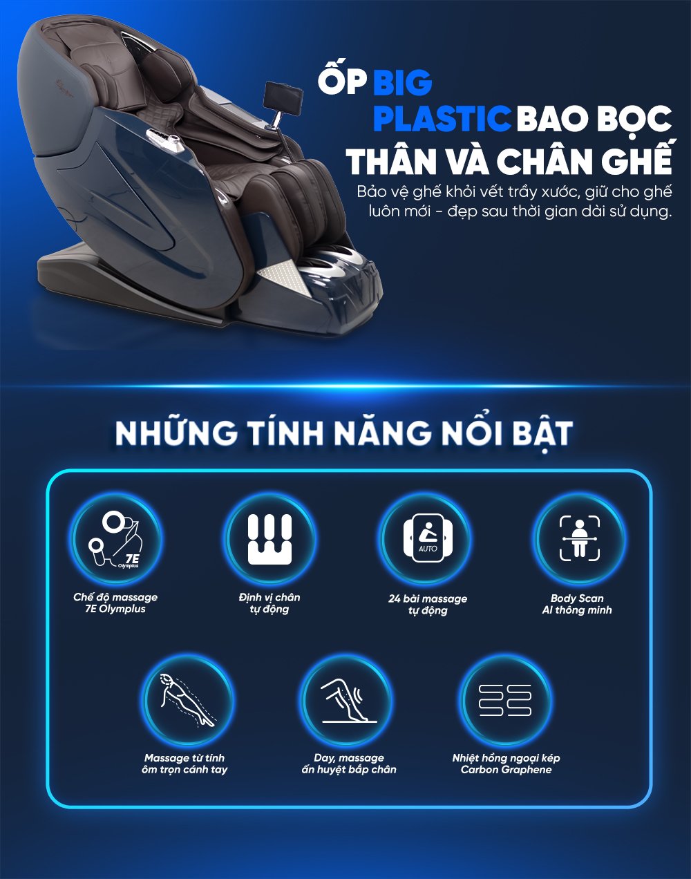 ghế massage elip o6 với ốp big plastic bao bọc