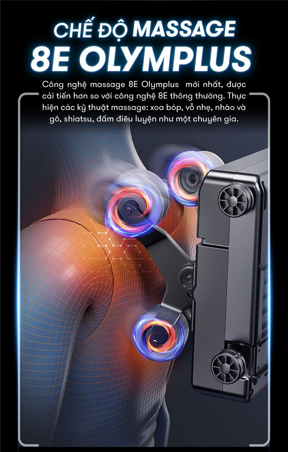 ghế massage elip o8 black chế độ massage 8E