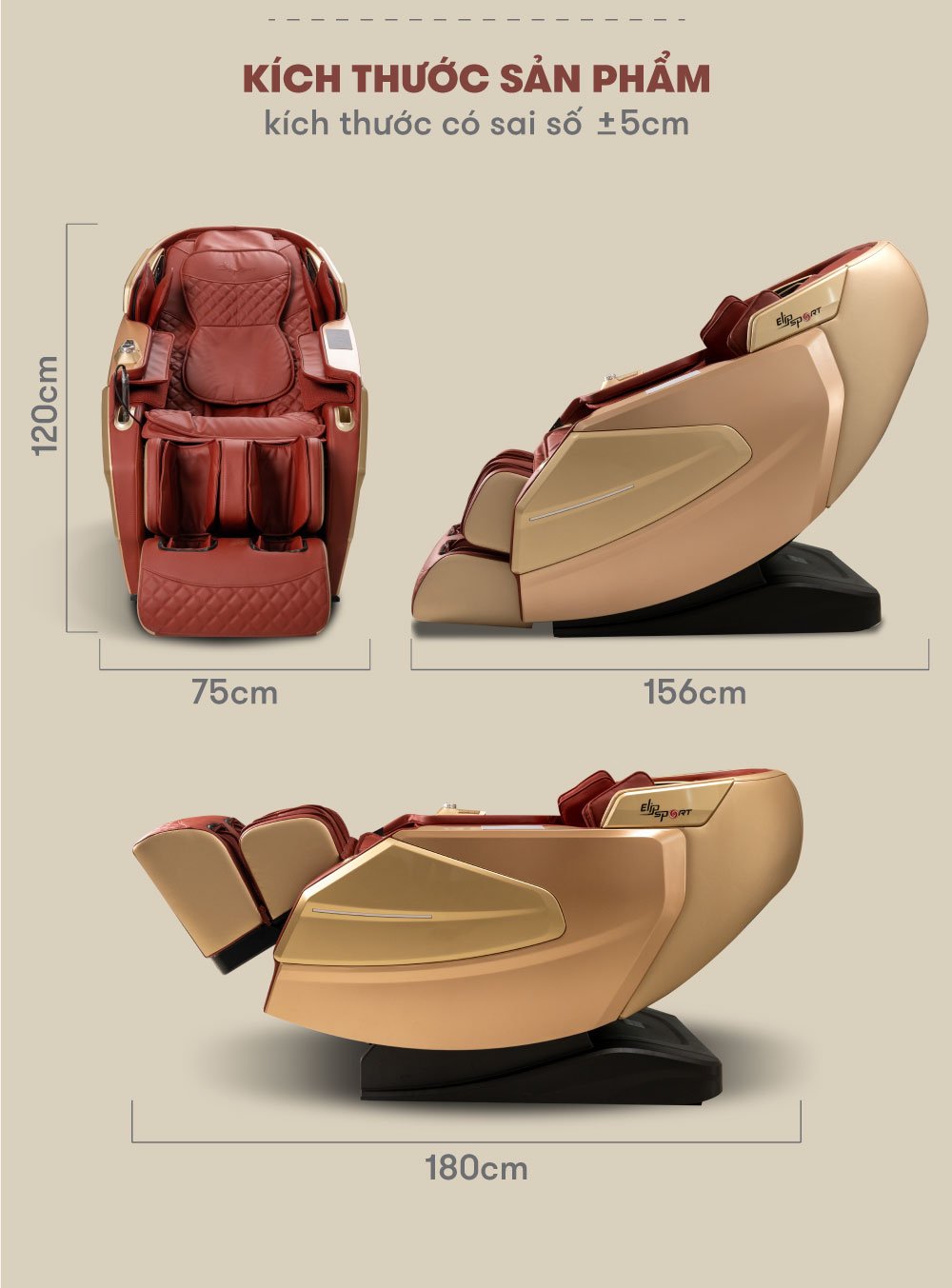 Ghế Massage ELIP Olas sử dụng kích thước lý tưởng