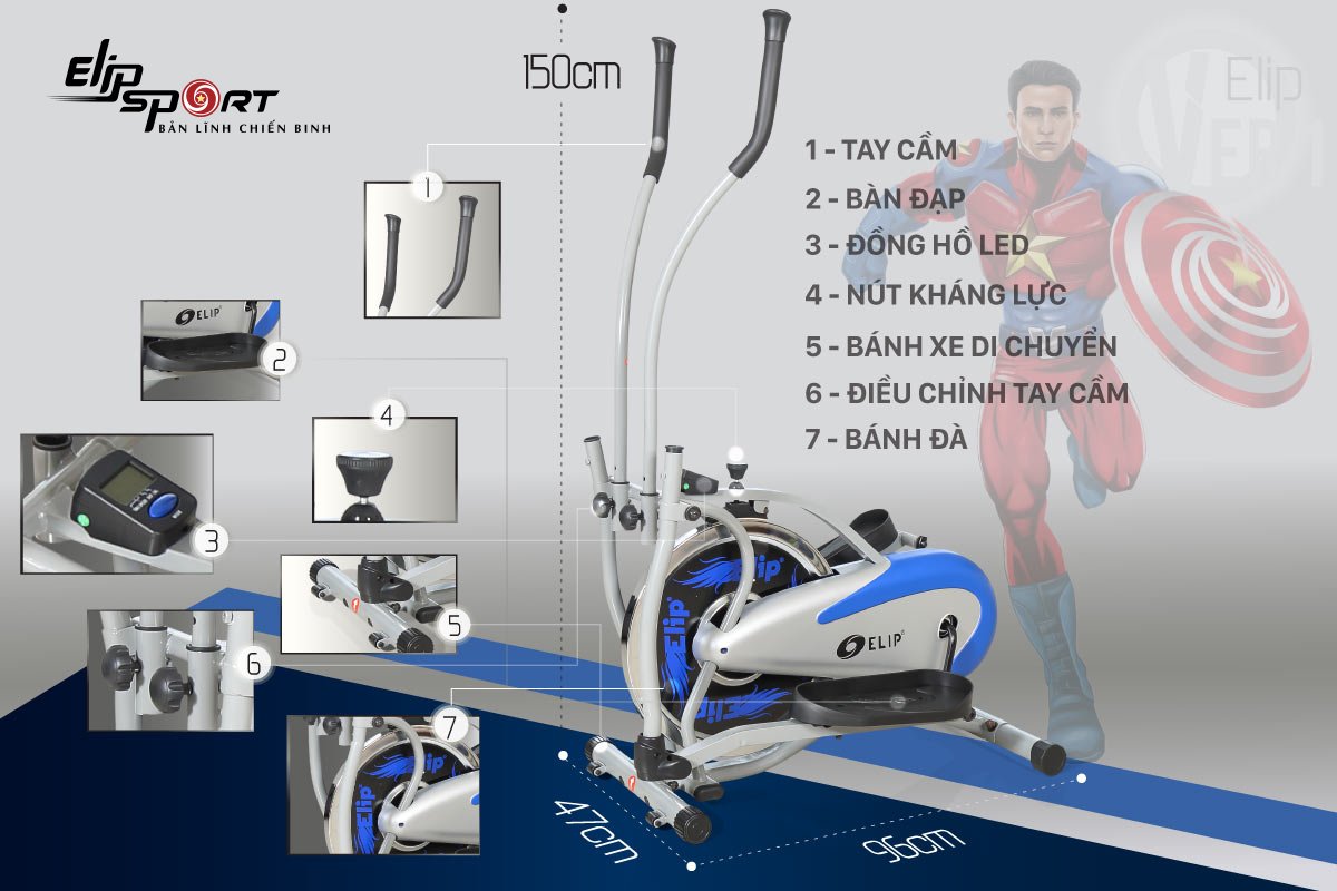Xe đạp tập tổng hợp ELIP Ver1 (Thanh Lý)